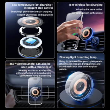 YESIDO Magnet Wireless Quick Charge Car Holder with LED Light