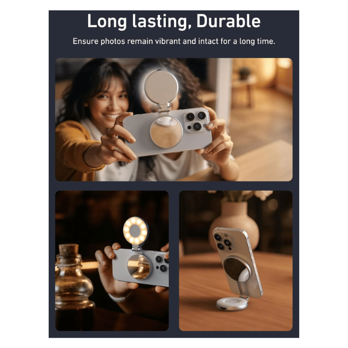 Magnetic Selfie Lamp + Mirror + Phone Stand